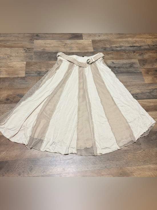 Lapis Dresses & Skirts - Lapis Cream Boho Crochet Panel Midi Skirt w/ Braided Belt Women’s Small